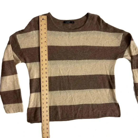 Lusso Brown Striped Long Sleeve Pullover Sweater Medium - Picture 4 of 6